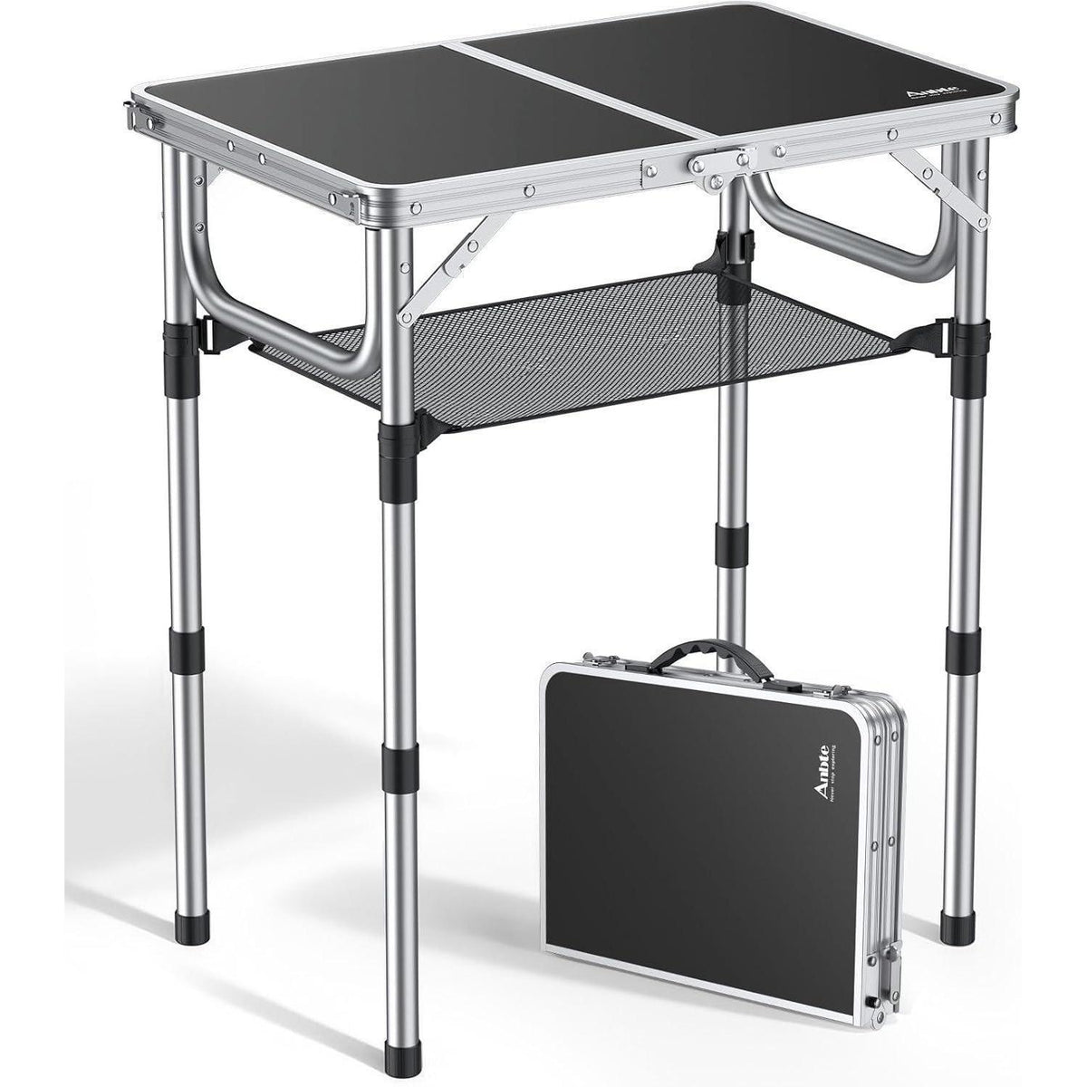 Klapptisch Camping 60x40cm Aluminium 3 Höhen verstellbar mit Netz