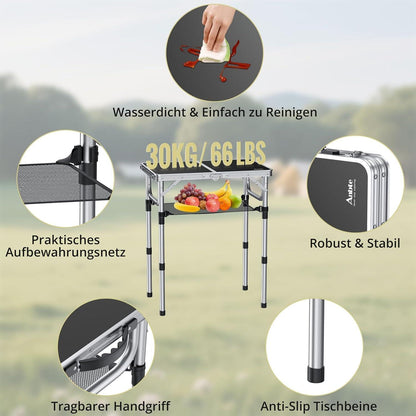 Klapptisch Camping 60x40cm Aluminium 3 Höhen verstellbar mit Netz