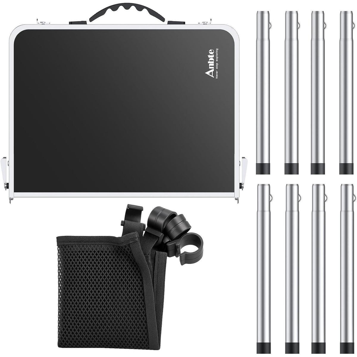 Klapptisch Camping 60x40cm Aluminium 3 Höhen verstellbar mit Netz