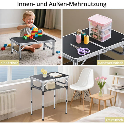 Klapptisch Camping 60x40cm Aluminium 3 Höhen verstellbar mit Netz