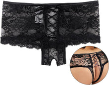 Sexy Spitzen Ouvert String Tanga Dessous für Damen XS-4XL Schwarz