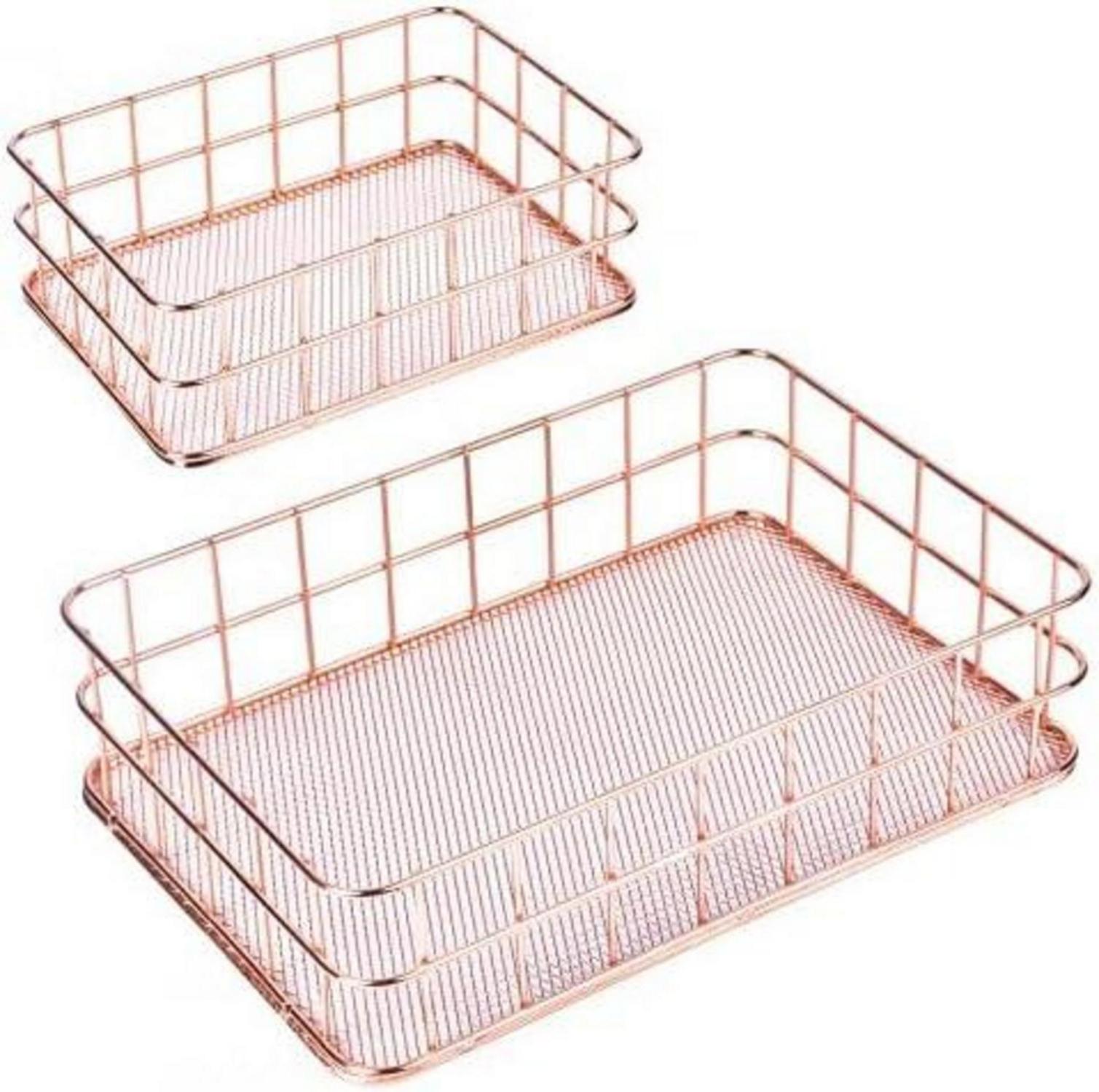 Metall-Organizer-Korb Set, Drahtkörbe in Roségold, Aufbewahrungskörbe
