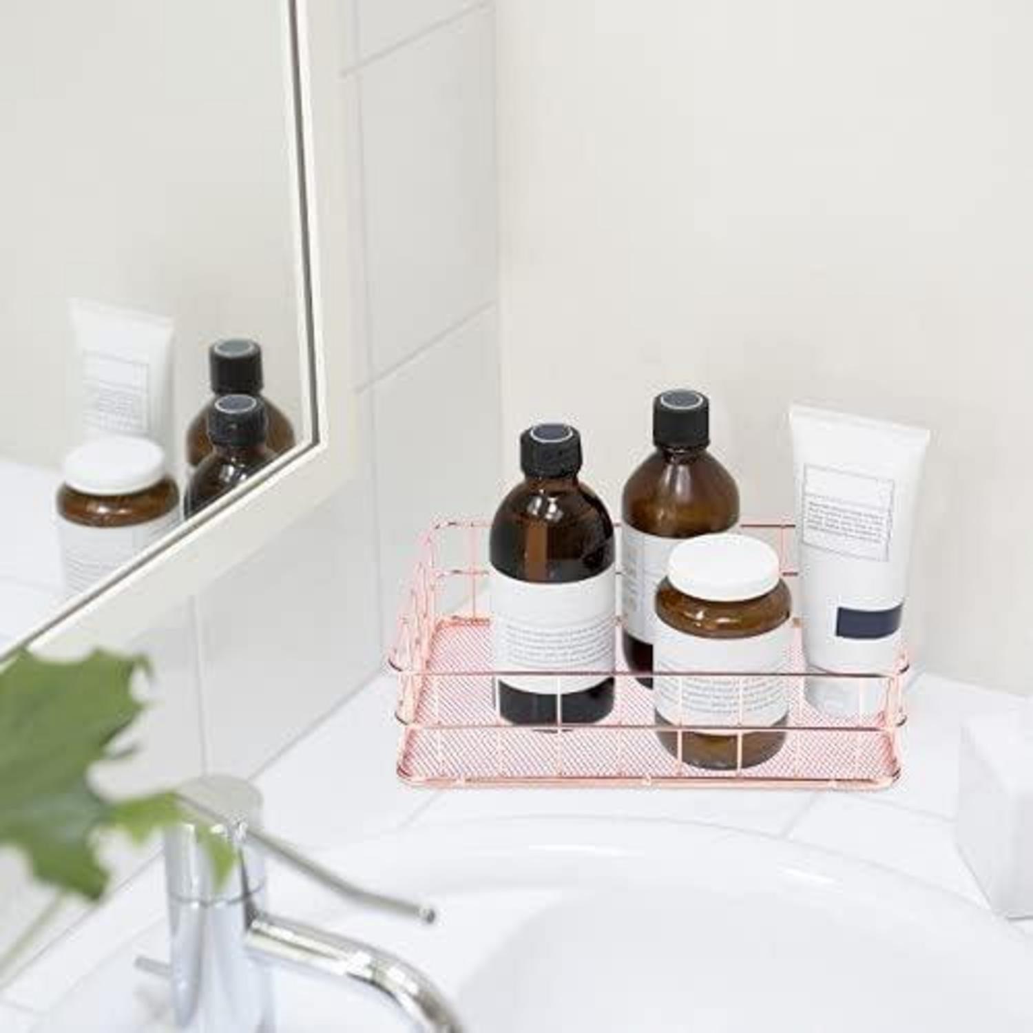 Metall-Organizer-Korb 2er Set Roségold Drahtkörbe Aufbewahrung Büro Haus