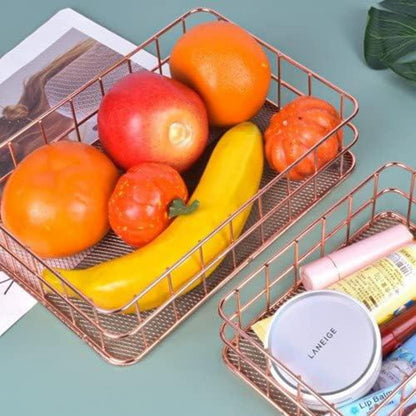 Metall-Organizer-Korb 2er Set Roségold Drahtkörbe Aufbewahrung Büro Haus