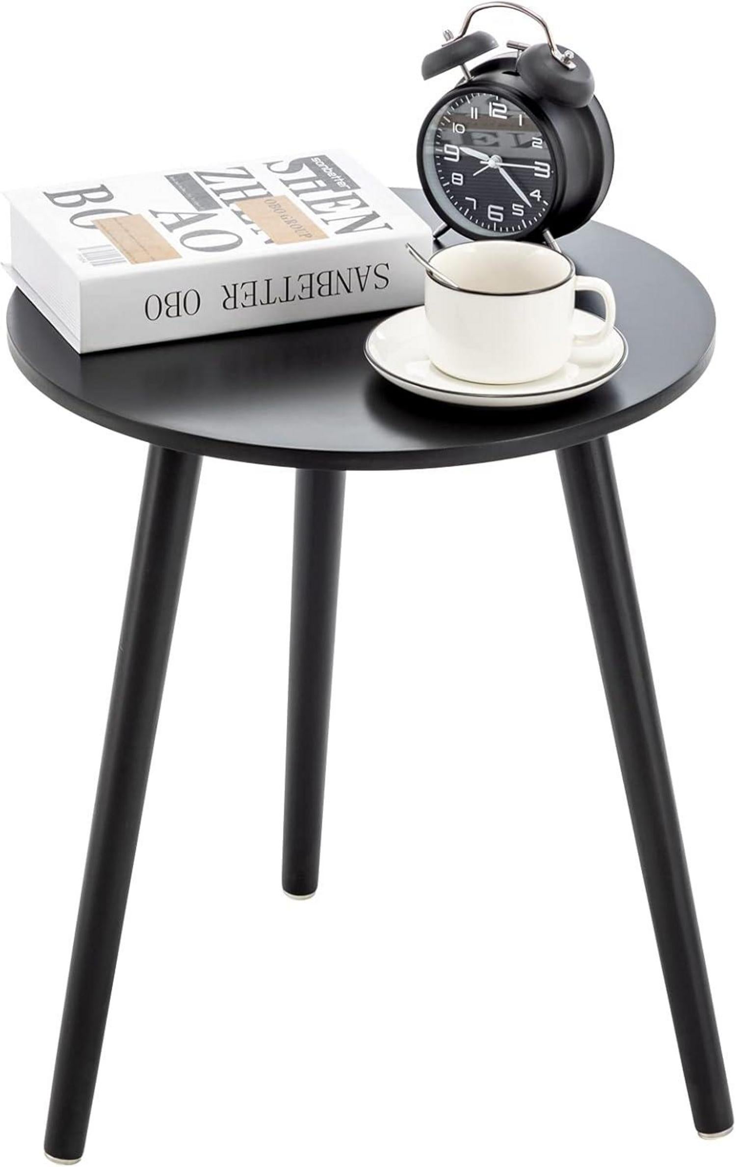 Runder Beistelltisch Echtholz Ø42x52cm Schwarz Sofa Wohnzimmer Trendy