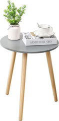 Runder Beistelltisch Holz Ø42x52cm Grau/Natur, Stabiler Couchtisch