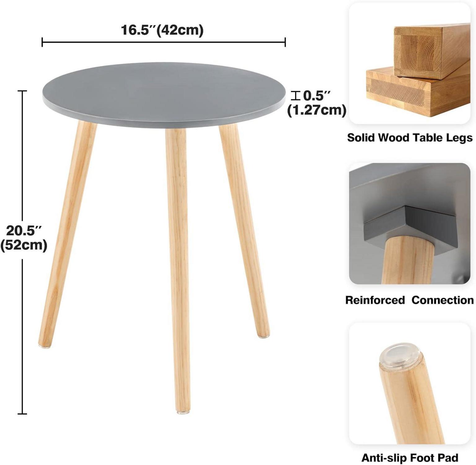 YOUDENOVA Beistelltisch Holz rund Ø42x52cm Wohnzimmertisch Grau/Natur