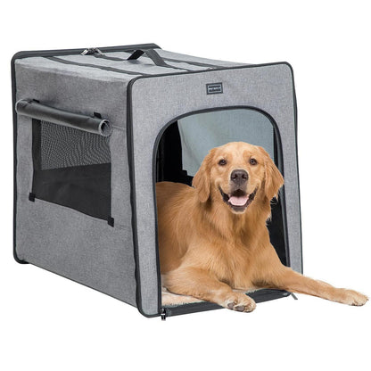 Hundetransportbox Groß, Hellgrau, 79x53.5x66cm mit Plüschmatte
