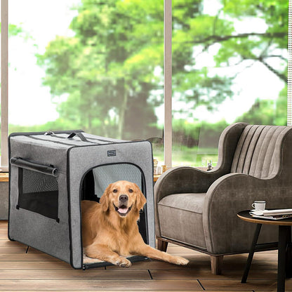 Hundetransportbox Groß, Hellgrau, 79x53.5x66cm mit Plüschmatte