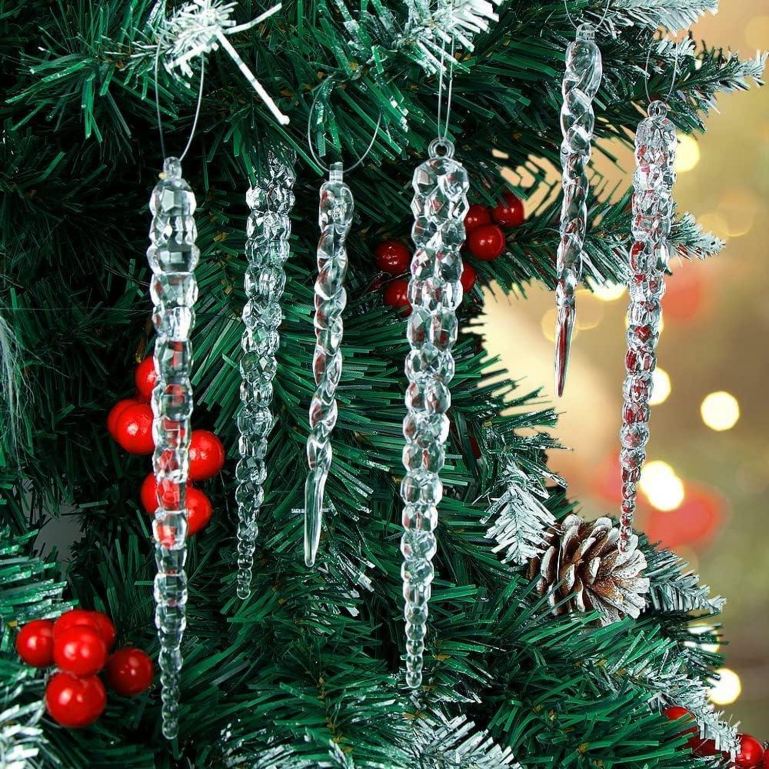 Christbaumschmuck Eiszapfen Anhänger 25 Stücke Weihnachtsbaum Deko Acryl Schneeflocken