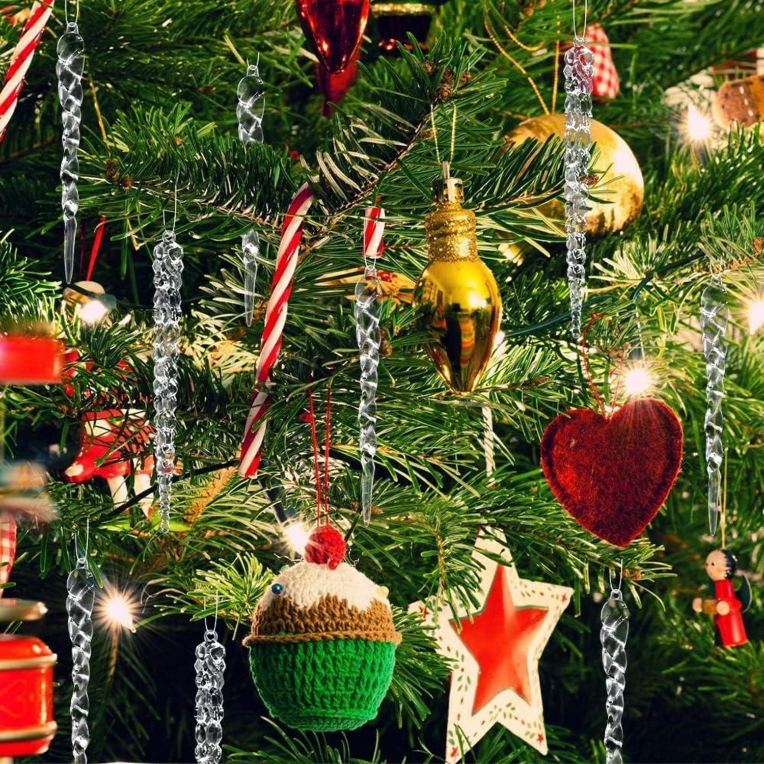 25x Transparente Acryl Eiszapfen Weihnachtsbaum Schmuck Schneeflockenanhänger