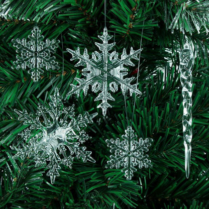 Weihnachtsbaum Deko Schneeflocken Eiszapfen 42tlg Acryl Transparent