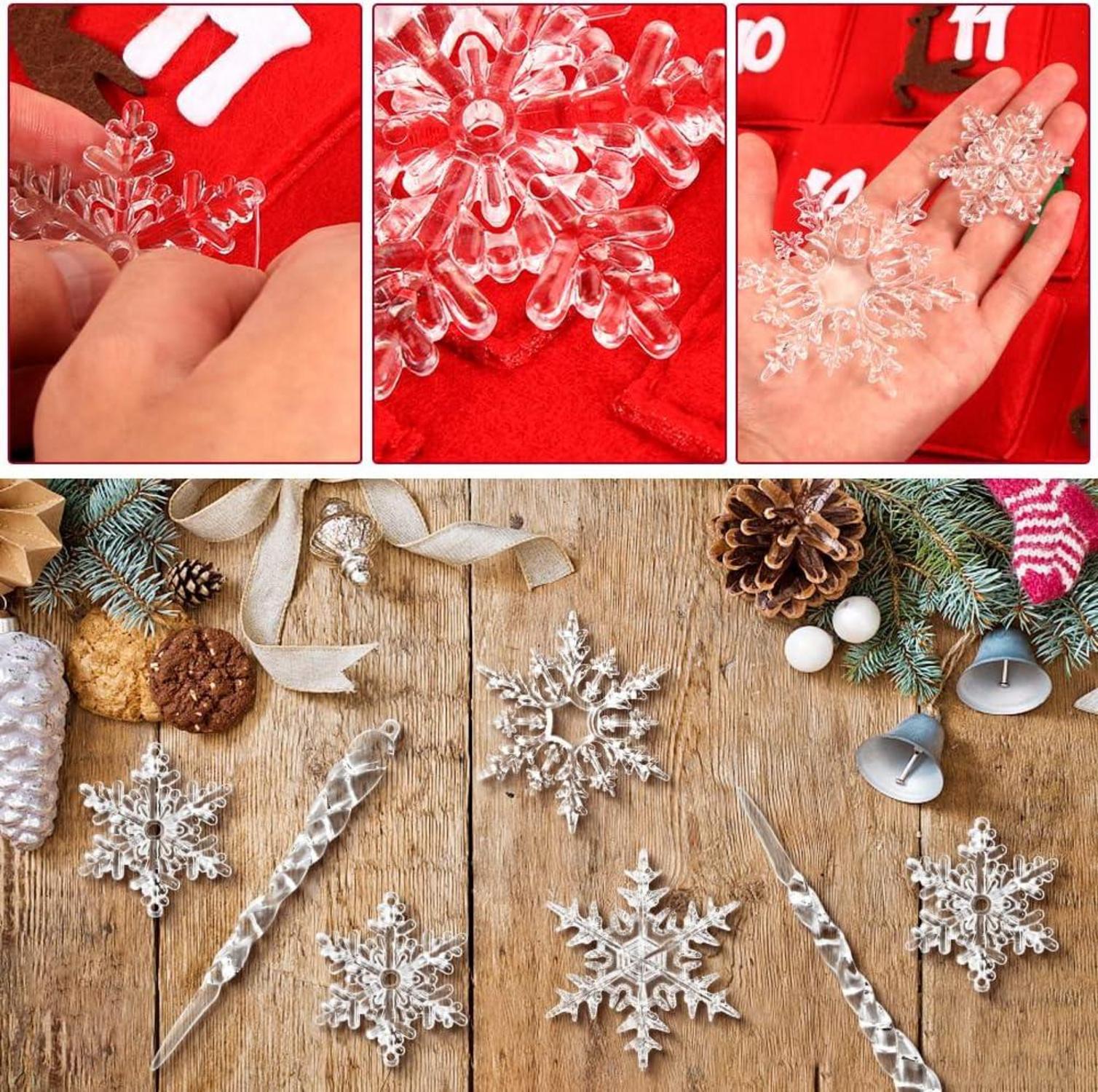 Weihnachtsbaum Deko Schneeflocken Eiszapfen 42tlg Acryl Transparent