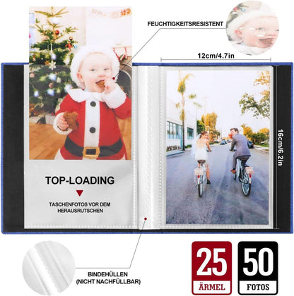 Fotobuch 10x15cm: Kleine Leinen-Einsteckalben für 100 Fotos in Blau