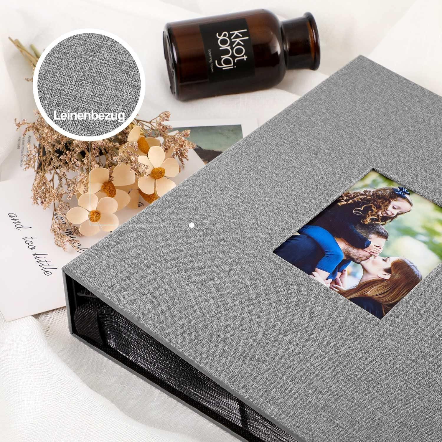 Modernes 400 Taschen Fotoalbum 10x15 Leinen Grau