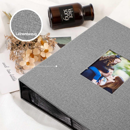 Modernes 400 Taschen Fotoalbum 10x15 Leinen Grau