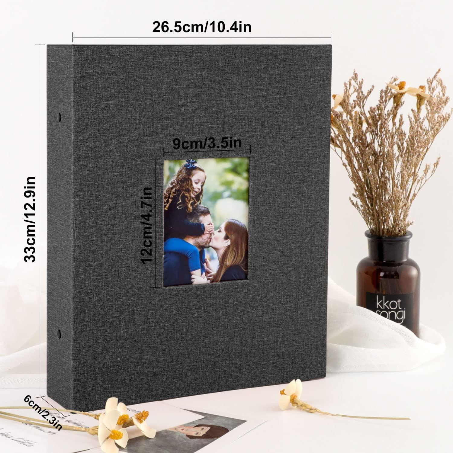 Fotoalbum 10x15 Schwarz Leinen Einsteckalbum für Hochformat Fotos