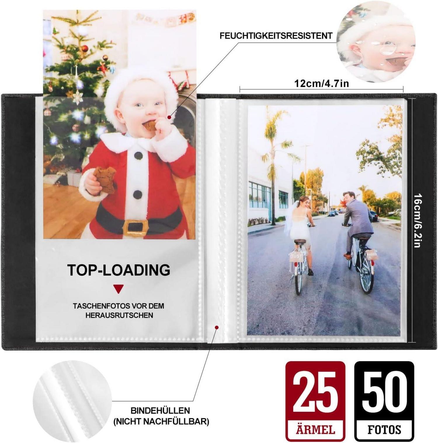 Lanpn Fotoalbum 10x15 Schwarz Leinen Einsteckalbum 50x2 Packungen