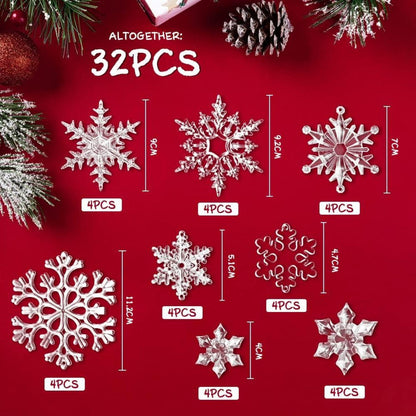 32er Set Acryl Weihnachtsdeko Schneeflocken Anhänger