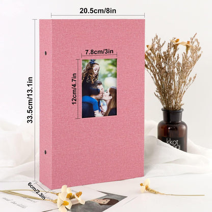 Leinen Fotoalbum 300 Taschen 10x15 Rosa für Querformat Fotos