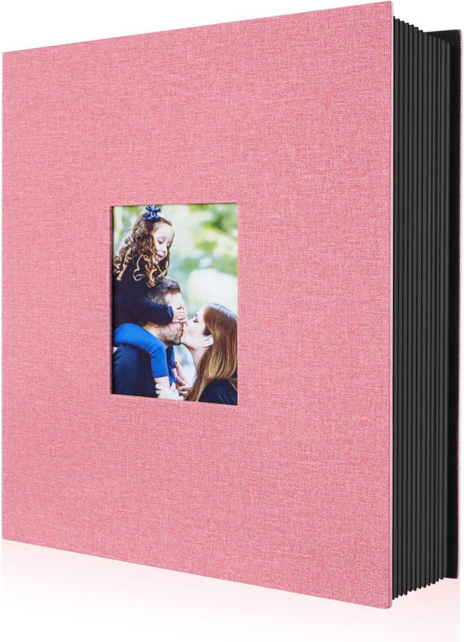 Fotoalbum 400 Einstecktaschen Leinen Hochformat 10x15 Rosa