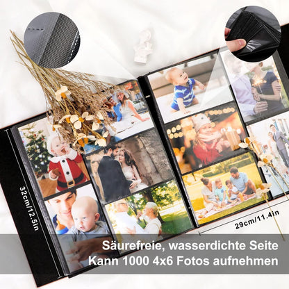 Fotoalbum 10x15 Schwarz Leinen XXL 1000 Fotos Einstecken