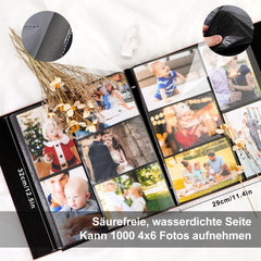 XXL Fotoalbum 1000 10x15 Schwarz Leinen Hoch Querformat Luftdicht staubdicht