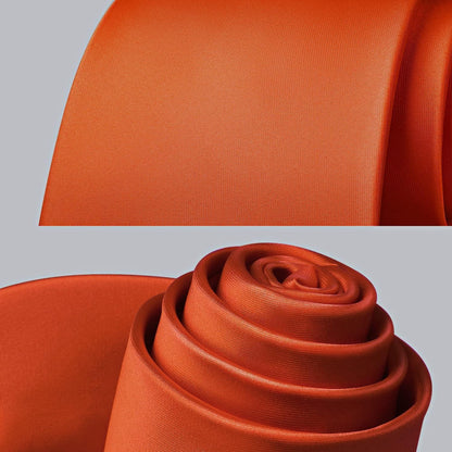 Herren Krawatten-Set mit Einstecktuch und Krawattenklammer, Orange