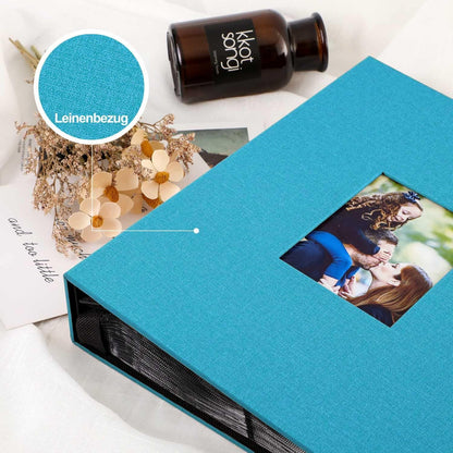 Fotoalbum 10x15 Leinen Einsteckalbum Hochformat 400 Taschen Blaugrün