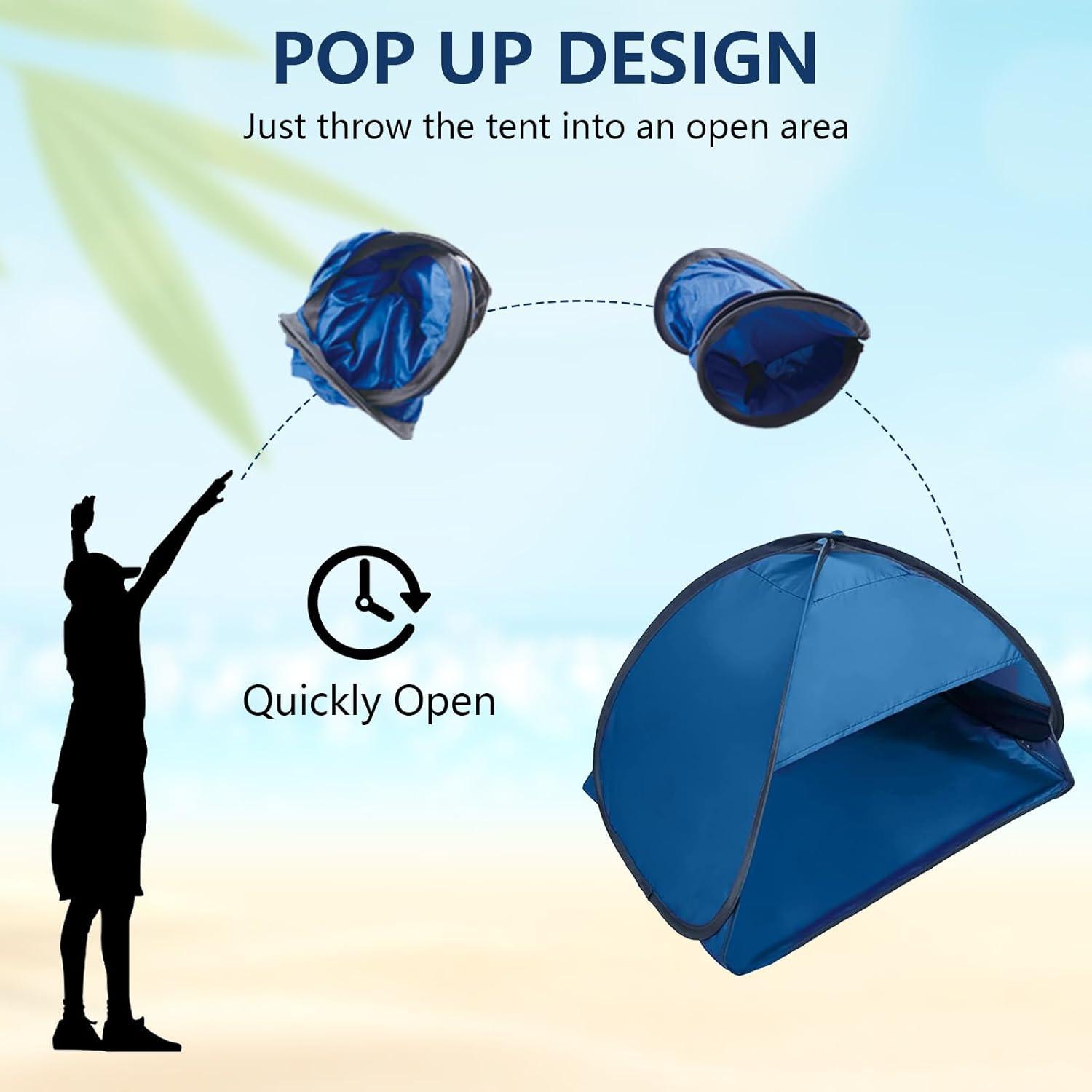 HACRAHO Strand-Sonnenschutz Pop-Up-Zelt UV-Schutz Blau