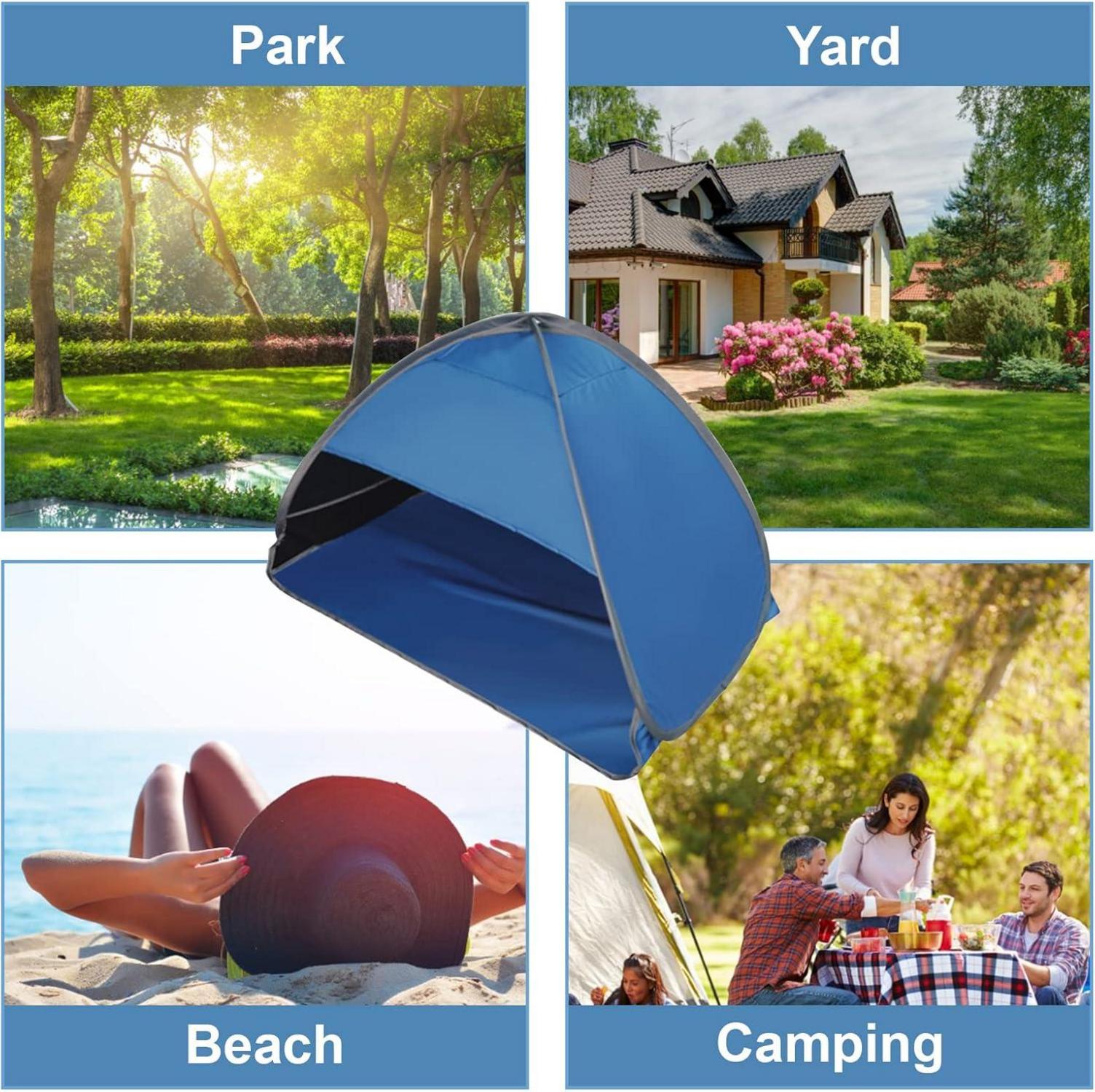 HACRAHO Strand-Sonnenschutz Pop-Up-Zelt UV-Schutz Blau