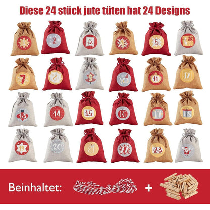 Adventskalender Jutesäckchen zum Befüllen 24er Set für