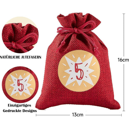 Adventskalender Jutesäckchen zum Befüllen 24er Set für