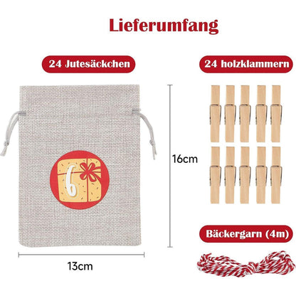 Adventskalender Jutesäckchen zum Befüllen 24er Set für