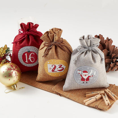 Adventskalender zum Befüllen Jutesäckchen 24-teilig Kinder Rot-Grau