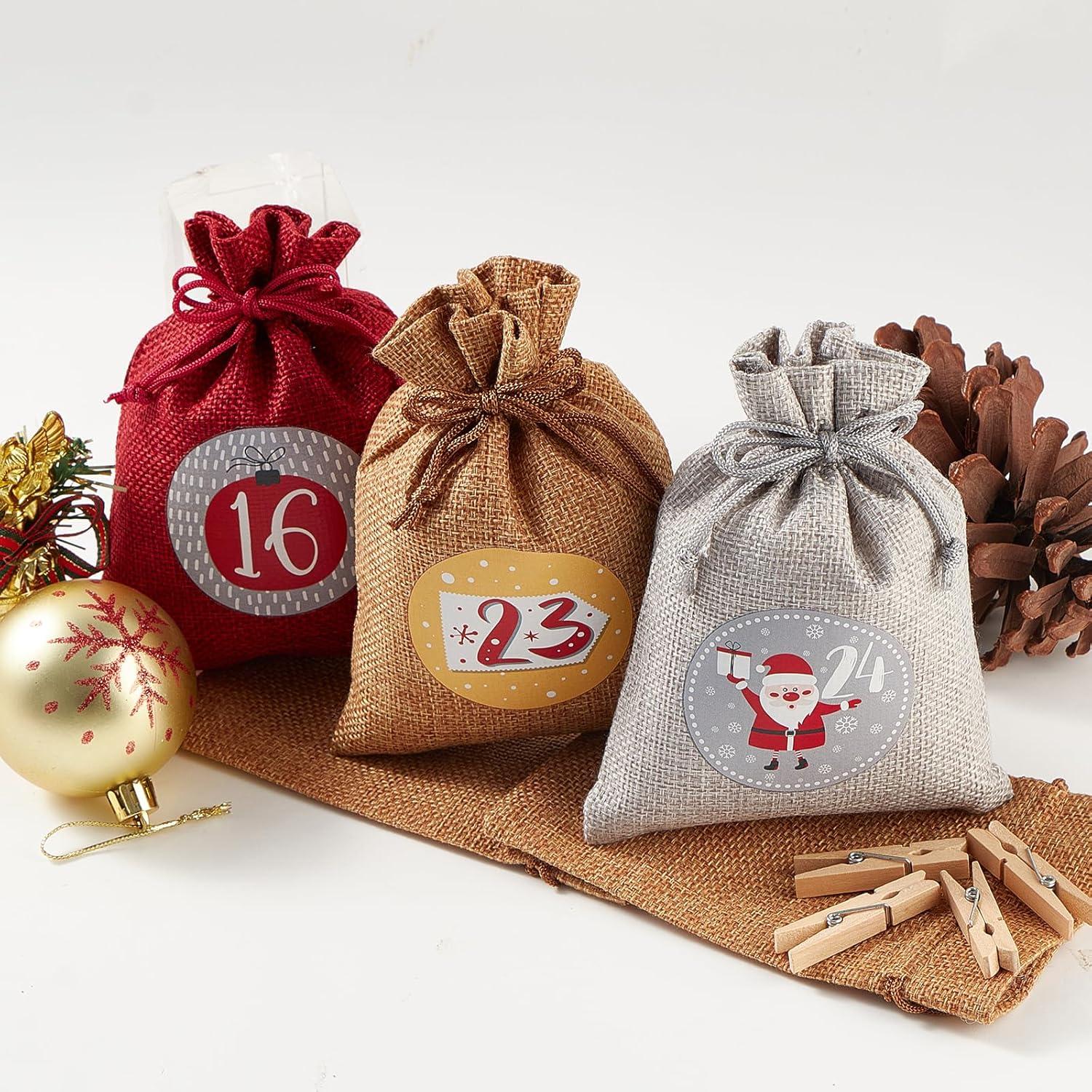 Adventskalender zum Befüllen Jutesäckchen 24-teilig Kinder Rot-Grau