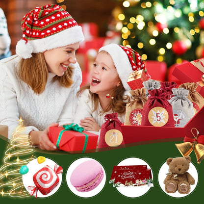 Adventskalender Jutesäckchen 24 befüllbare Geschenksäckchen Kinder Rot