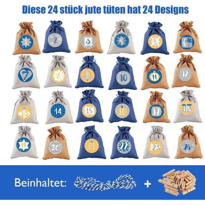 Adventskalender Jutesäckchen 24 große selbstbefüllbare