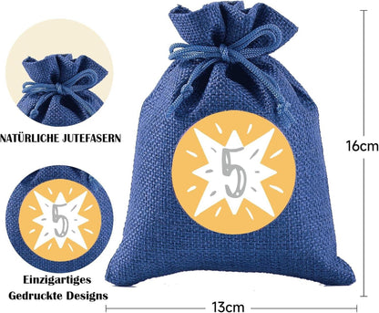 Adventskalender zum Befüllen mit Jutesäckchen, 24 Große Säckchen für