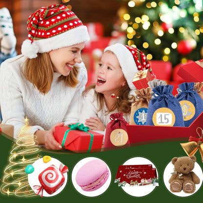 Adventskalender Jutesäckchen Set Weihnachtskalender Kinder Befüllen Blau-Grau