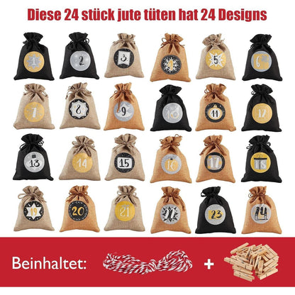 Adventskalender Jutesäckchen zum Selbstbefüllen 24-teilig