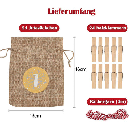 Adventskalender Jutesäckchen zum Selbstbefüllen 24-teilig
