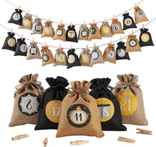 Adventskalender Jutesäckchen zum Befüllen 24 Stück Schwarz
