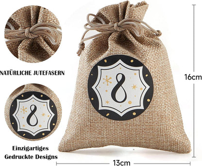 Adventskalender Jutesäckchen zum Befüllen 24 Stück Schwarz