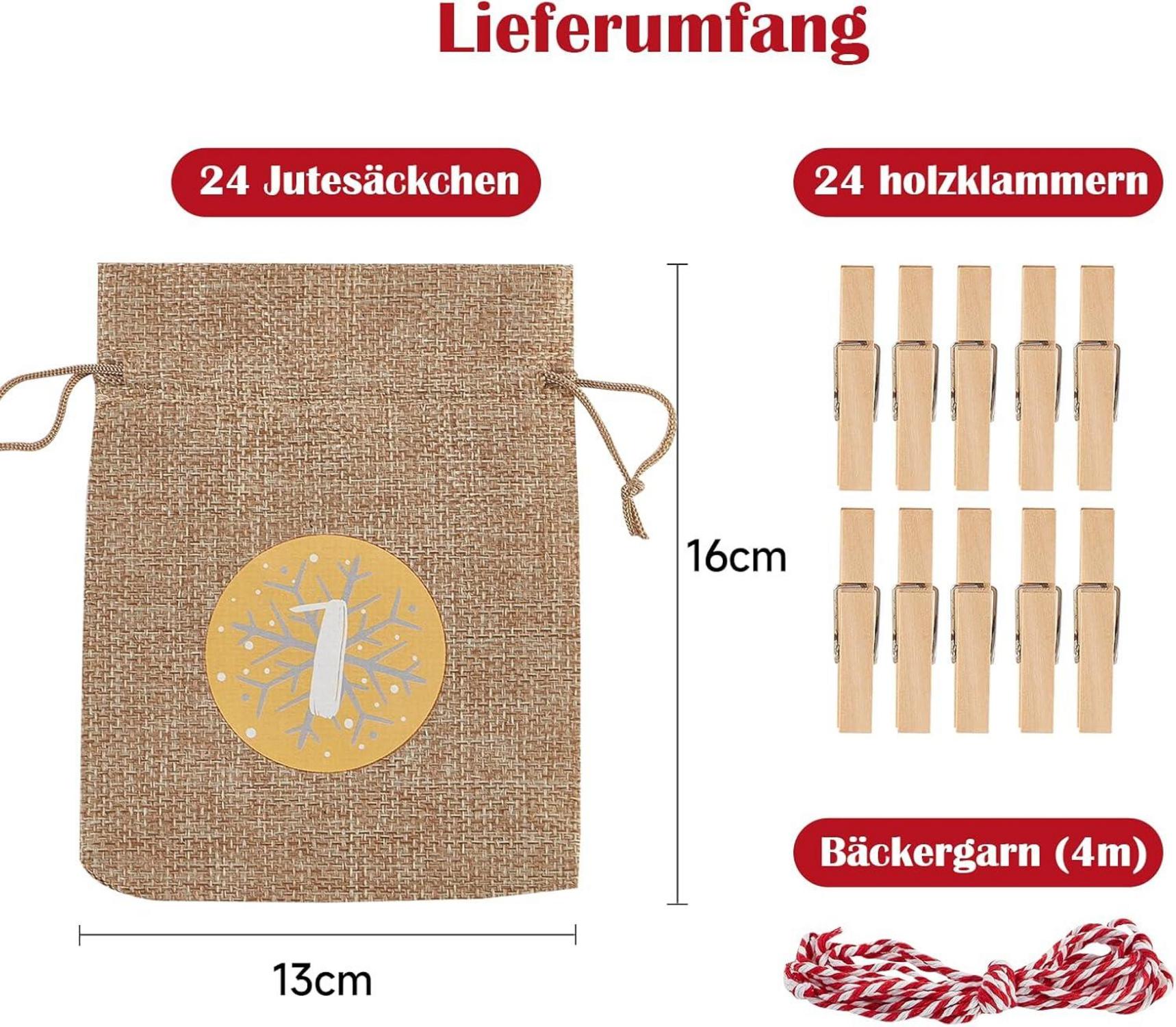 Adventskalender zum Befüllen Jutesäckchen 24 Groß Kinder 2023 Schwarz