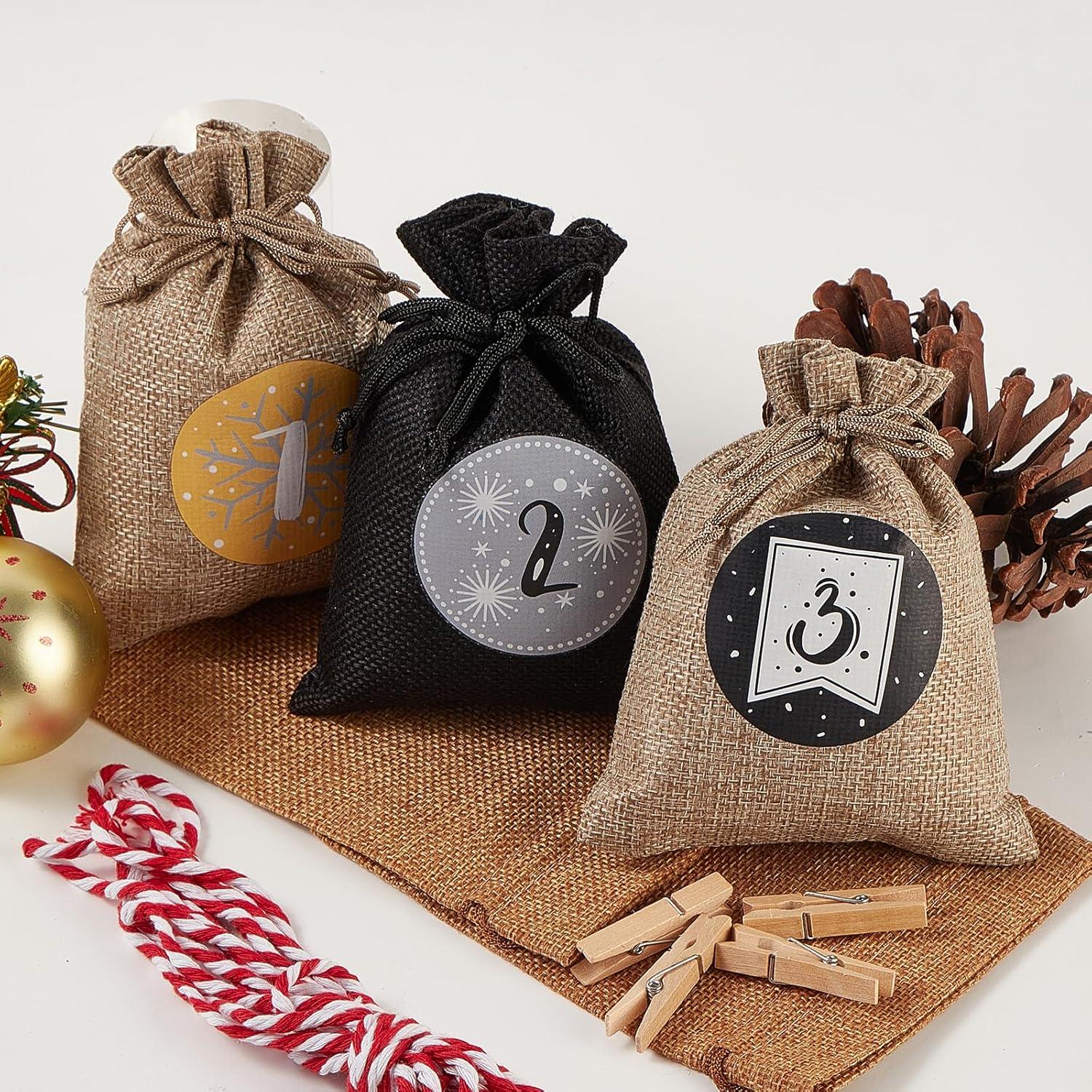 Adventskalender Jutesäckchen zum Befüllen 24 Groß, Weihnachtskalender