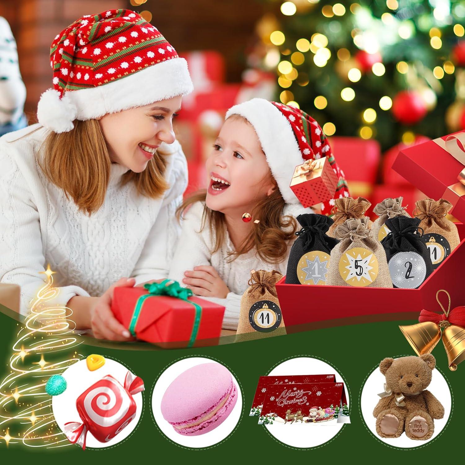 Adventskalender zum Befüllen Jutesäckchen 24 Groß Kinder 2023 Schwarz