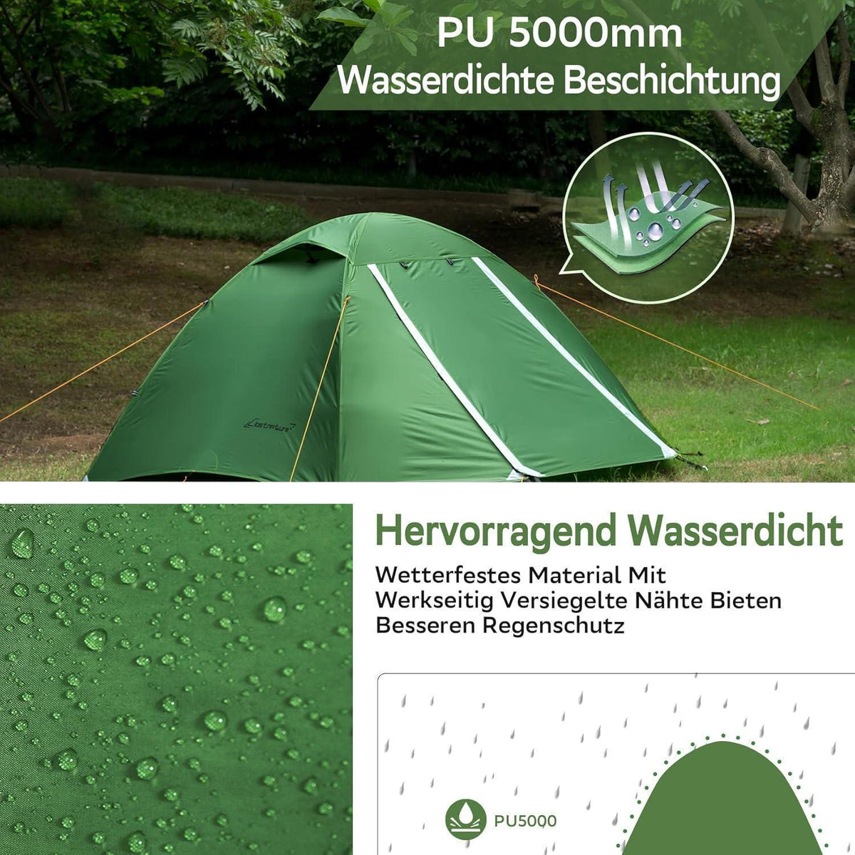 2-Personen Trekkingzelt wasserdicht ultraleicht grün