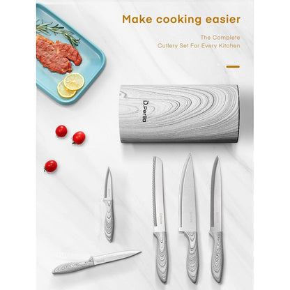 Messerblock mit Messer 6 tlg Edelstahl Kochmesser Set Weiß