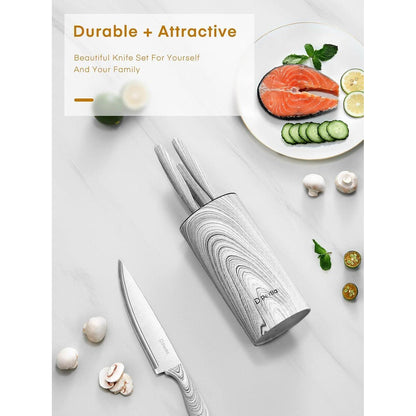 Messerblock mit Messer 6 tlg Edelstahl Kochmesser Set Weiß